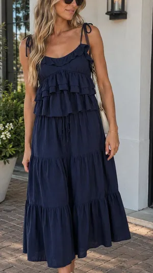 NWT LE LIS Navy Blue Satin Ruffle Crop Top Maxi Skirt 2 Piece Set Small thumbnail 1