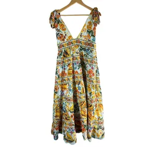 Farm Rio Blue Spring Bananas Midi Dress Size Large Tropical Vacation Casual thumbnail 4