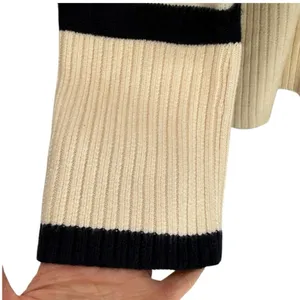 Zara Womens Medium Striped Turtleneck Sweater Cream Navy Long Sleeve Chunky Knit thumbnail 10