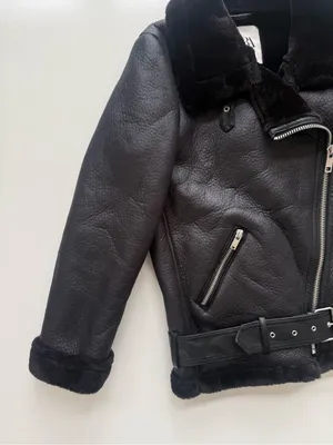 Zara Faux Leather/Fur Black Biker Jacket Size Small thumbnail 5