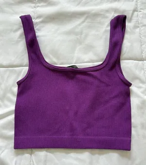 Zara‎ Womens Size XS/Small Cropped Ribbed Tank Top Purple Breathable Soft thumbnail 1
