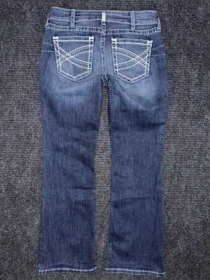 Ariat R.E.A.L. Women’s Mid Rise Boot Cut Stretch Entwined Jeans Marine Wash 31 S thumbnail 2