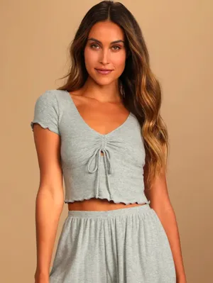 NWT Nia Heather Gray Ribbed Hacci Lounge Tee Size Small thumbnail 1