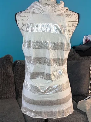 WHBM Sequined Cowl Neck Tank, Large thumbnail 4