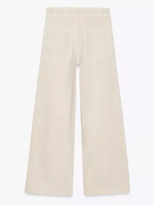 NWT Zara The Patch Pocket Wide Leg Jeans in Cream Size 6 thumbnail 3