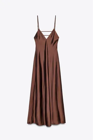 Zara Satin Slip Maxi Dress in Deep Brown Evening Wedding Party thumbnail 14