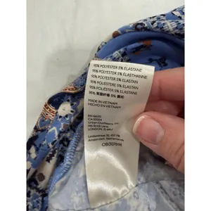 Free People Mini Skirt Womens Small Blue Geometric Print Ruched Detailed Pull On thumbnail 6