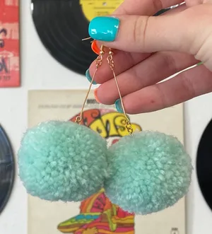 Light Teal Blue Pom Pom Earrings thumbnail 1