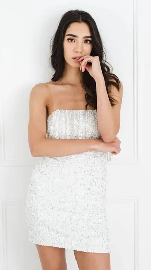Retrofête NWT CASSANDRA SEQUIN FRINGE White DRESS thumbnail 1