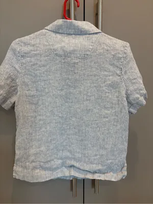 Quince 100% European Linen Blue Pinstripe Short Sleeve Button Up Shirt - small thumbnail 5