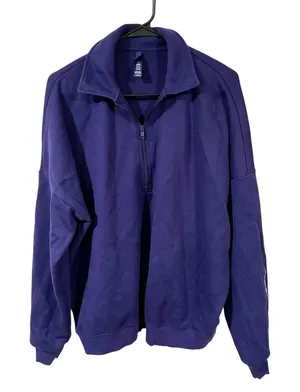 Skims Cotton Fleece Oversized Quarter Zip Pullover Sweatshirt Purple Size Large thumbnail 1