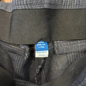 Old Navy High Rise Wide Leg Plaid Pants L Tall Women Navy Elastic Waist Office thumbnail 3