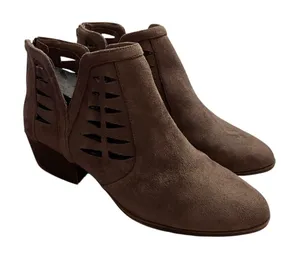 Madden Haldie Ankle Boots Perforated Block Heel Taupe 10M thumbnail 1