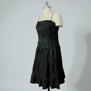 Niki By Niki Livas Vintage 80s Black Spaghetti Strap Crinkle Taffeta Tiered A Line Dress thumbnail 4