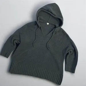 Aerie Oversized Chunky Knit Hoodie Drop Shoulder Size Large Dark Gray thumbnail 2