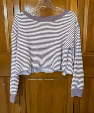 Jones New York Purple & White Striped Crop Sweater thumbnail 1