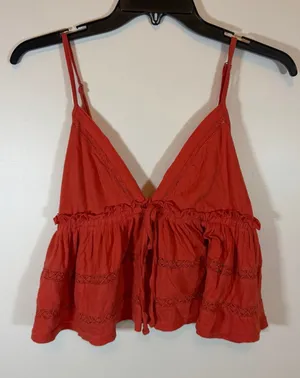 Urban Outfitters Burnt Orange Babydoll V-Neck Cropped Tank Womens M Festival thumbnail 1