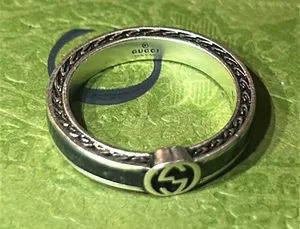 Gucci Interlocking G Enamel Thin Ring Black Ag925 thumbnail 5