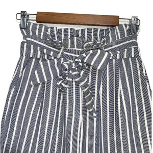 Urban Outfitters Gianna Striped High-Rise Paperbag Pants Linen White/Blue size 0 thumbnail 6