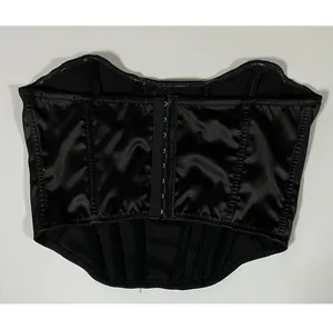 Black Satin Silk Diamond Diamonds Corset Bustier Crop Top Shirt Blouse Size M 💎 thumbnail 3