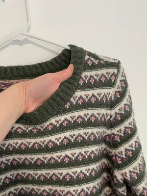 CROFT & BARROW Extra Cozy Sweater Olive Green White Fair Isle Geometric Hearts M thumbnail 6