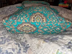 Vera Bradley Totally Turquoise Teal & Brown Tote Bag Shoulder Bag thumbnail 7