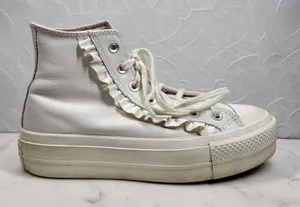 Converse CTAS Lift High Top Platform Leather Ruffle Sneakers Womens 6.5 White thumbnail 1