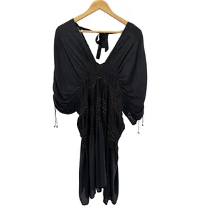 Free People Black Rainbow Smocked Boho Mini Dress S Ruched‎ Embroidered NWT thumbnail 7