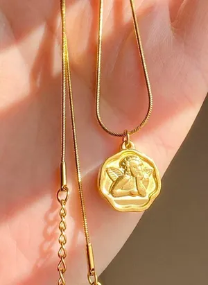 Habitat Handmade gold tone stainless steel Angel cherub goth cute chic necklace👼💗 thumbnail 1