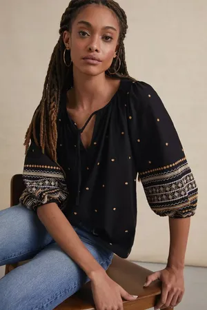 PILCRO | ANTHROPOLOGIE Calanthe Top Embroidered Dark Boho Bohemian Size S thumbnail 1