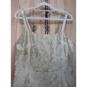 NWT Lulus Shine for Us Cream Metallic Tropical Jacquard Mini Dress Glam Party L thumbnail 3