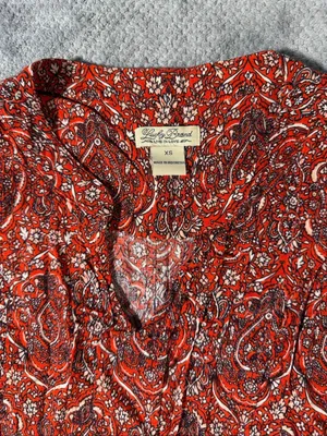Lucky Brand Size XS Orange Paisley Wrap Dress Boho Western Long Sleeve Tie Waist thumbnail 4