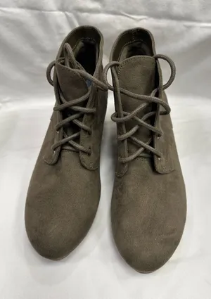 Dr. Scholls Womens Olive Green Faux Suede Lace Up Wedge Ankle Booties thumbnail 1