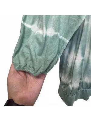 Chaps Green and White Tie Dye Banded Bottom Blouse Plus Size 1X thumbnail 3