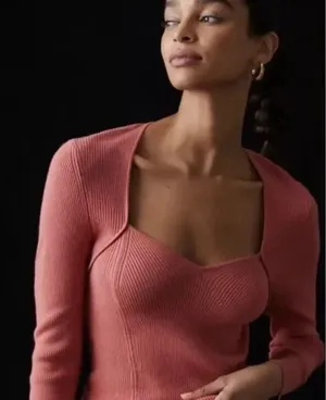 Anthropologie Pilcro Light Pink Cropped Bustier Square Neck Sweater Top Size XS thumbnail 1