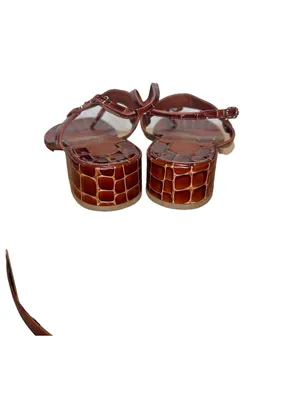 Christian Louboutin Brown Croc-Embossed Leather T-Strap Sandals box full set thumbnail 6