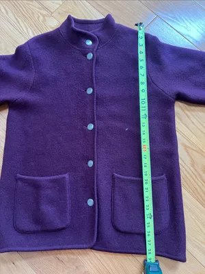 L.L. Bean Plum Button-Front Wool pea coat thick sweater jacket decorative button thumbnail 7