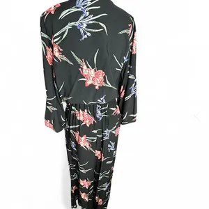 JAASE Black Floral Wide Leg V Neck Half Sleeve Elastic Waist Jumpsuit Size Large thumbnail 4