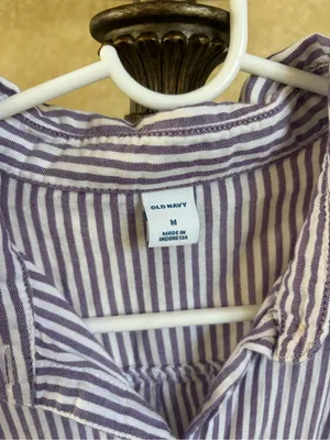 Old Navy Lavender & White Striped Button-Front Tie Blouse thumbnail 4