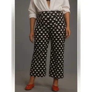 Anthropologie Maeve Colette High Rise Wide Leg Crop Pants in Magic Fabric thumbnail 6
