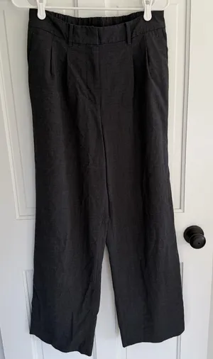 Quince Italian Wool Pleated Wide Leg Trousers Coal Melange Size 8 thumbnail 1