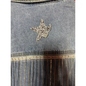 NWT Joiemont Women XL Light Wash Distressed Denim Jacket Rhinestone Stars Fringe thumbnail 9