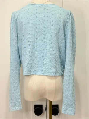 Love Shack Fancy Jonah Crop Cardigan XL Powder Blue Coquette Feminine Chic thumbnail 6