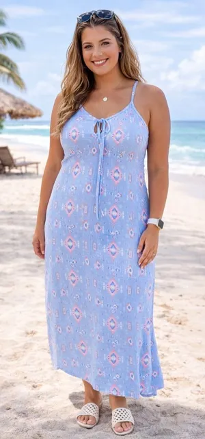 NWT Simply Southern Aztec Print Maxi Dress Blue Pink Size XXL thumbnail 1