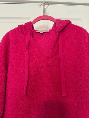 LOFT Bright Fuchsia Plush Sherpa Hooded Pullover thumbnail 3