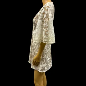 Lulus Celebration Hour Cream Lace Sequin Embroidered Zip Back Mini Dress Medium thumbnail 8