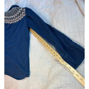 Free People Polka Dot Denim Button Down Shirt Fair Isle Knit Yoke Blue western thumbnail 9