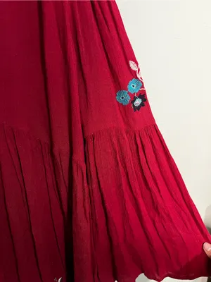 Free People Te‎ Amo Red Blue Floral Embroidered V Neck Babydoll Mini Dress thumbnail 6