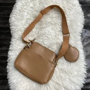 Tan Faux Leather Shoulder Bag Set With Coin Purse Adjustable Strap thumbnail 6