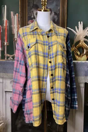 Haptics By Holly Harper Colorblock Plaid Flannel Oversized Shirt Small thumbnail 1